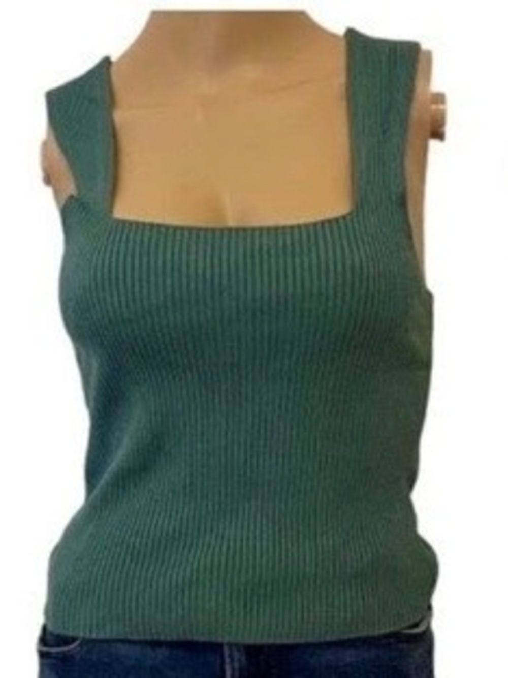 Abercrombie & Fitch Ribbed Squareneck Sweater Tank Green XS